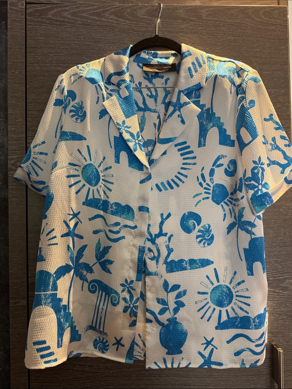 Blue & White Short-Sleeve Button-Down Shirt and Shorts Nautical Print